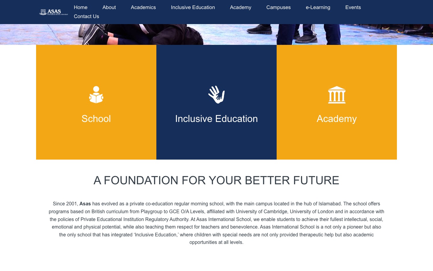 ASAS International School — Programme tiles and school story