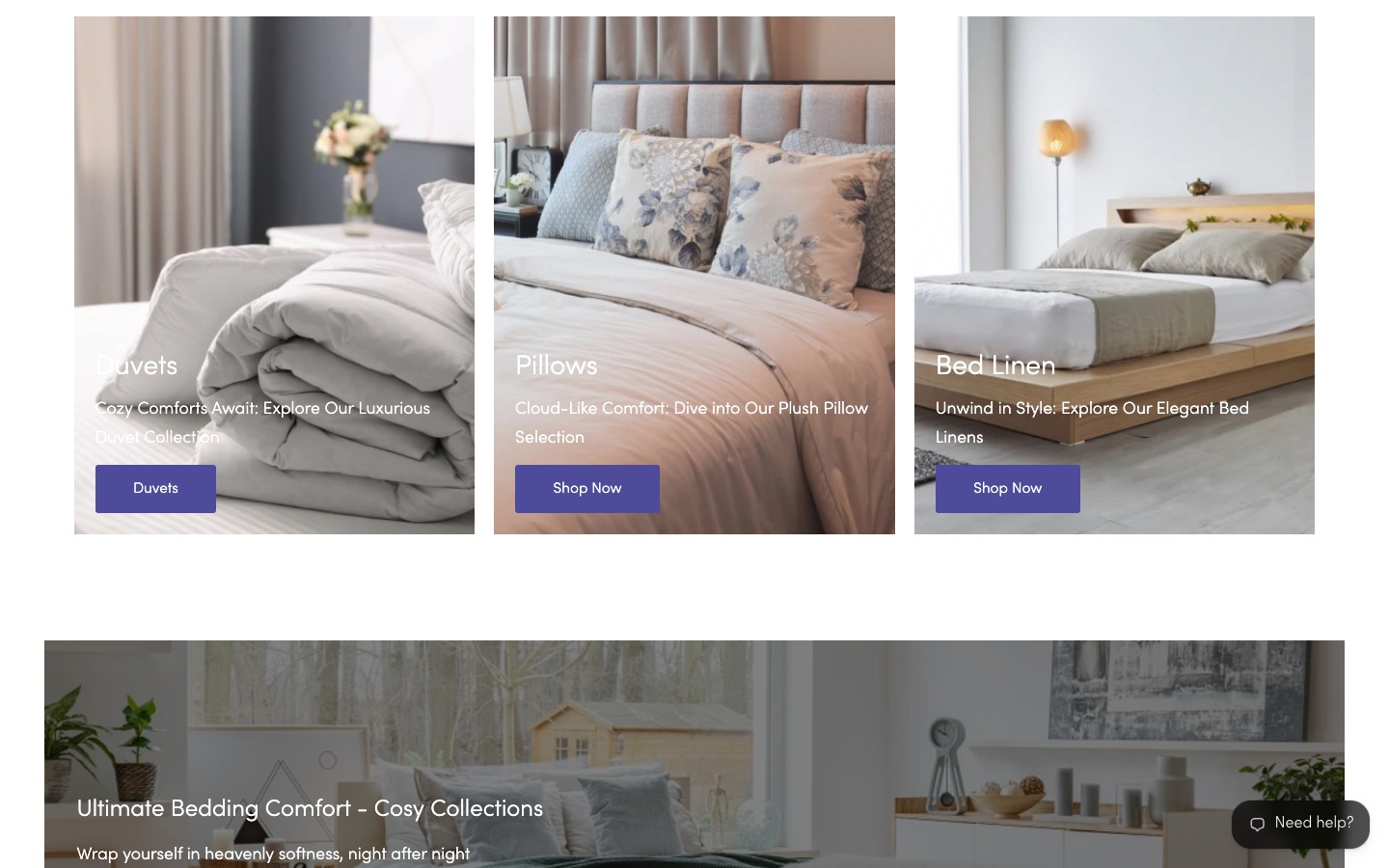 Kensingtons Bedding — Category tiles for duvets, pillows and bed linen